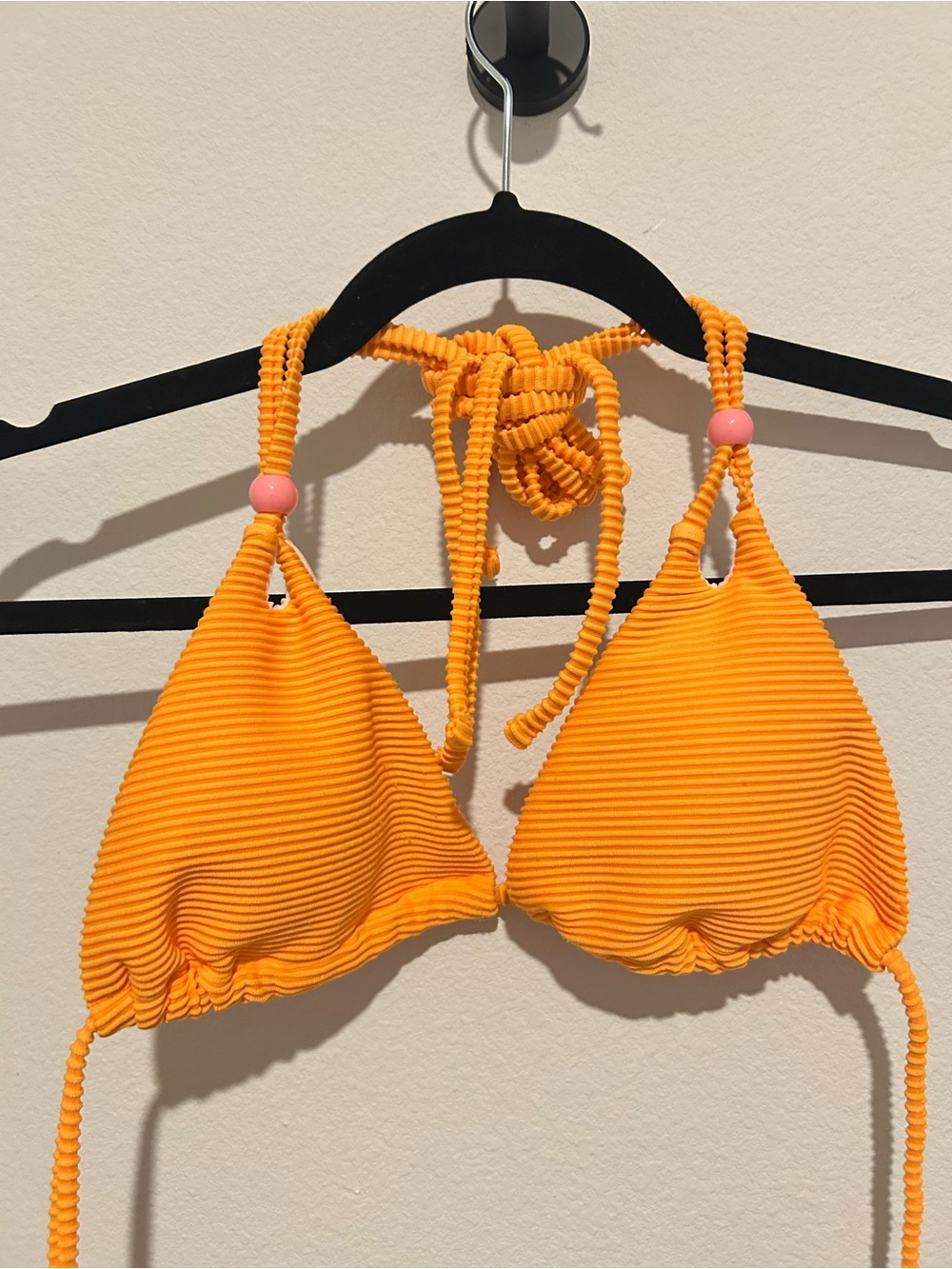 Bright Orange Ribbed String Bikini Top - Picture 2 of 5